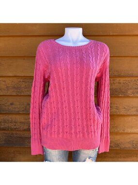 Vintage St. Johns Bay Womens Pink Cable Knit Sweater XL Cotton Blend Classic Sty